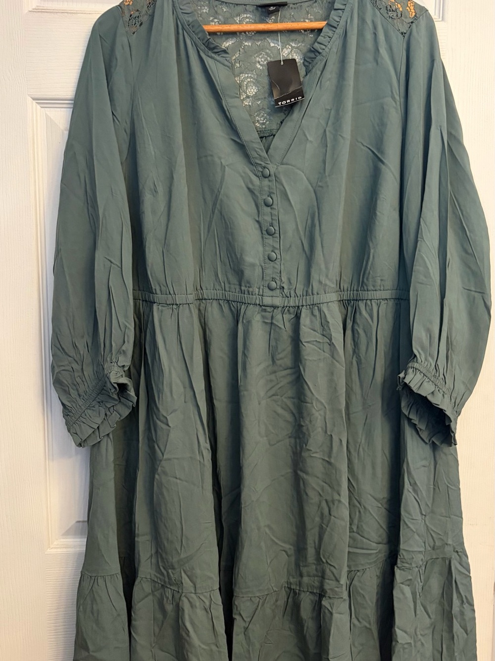 torrid Sage Green Lace-Yoke V-Neck Midi Dress